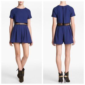 ASTR Black Lace Midriff Inset Stretch Romper Navy Blue L NWT